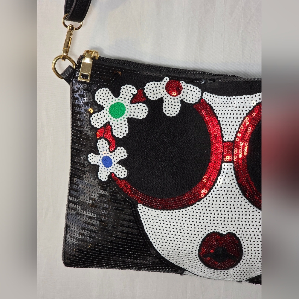 Tiglily Maximalist Sequin Flower Face Purse Coquette Glam Boho Whimsical Pop-Art - Picture 4 of 10